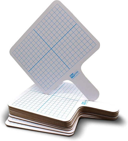 Flipside Products Double Sided Rectangular Graph Dry Erase Answer Paddles w/Black Dry Erase Marker and Erasers, Auction Handheld Whiteboard, Handle Response Board, 36 Pieces, Math Practice, 12 Set