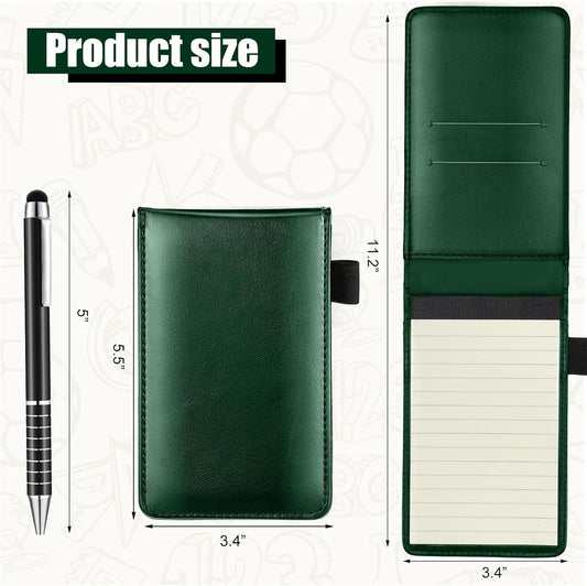 Outus 10 Pcs Pocket Notebook with Pen Set Included Mini Pocket Notepad Holder with 50 Lined Sheets, Metal Pen, 8 Pcs 3 x 5 Inch Memo Book Refills, 30 Lined Paper Per Note Pad (Green)