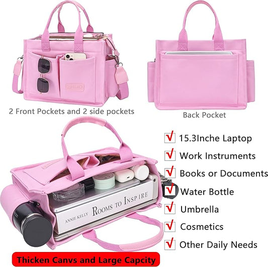 Tote Bag for Women With Compartments,Large Canvas Tote Women's Purse Crossbody Bags Work Laptop Book Bag Satchels Handbags