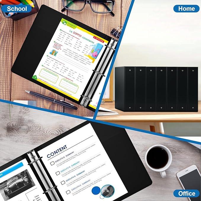 2 Inch 3-Ring Binder, 2" Round Ring Binder with 2 Inside Pockets, 6 Pack Black Binders, Clear View Cover, Holds Up to 450 Sheets 8.5" x 11" Paper,Study Binders for Office/Home/Back to School