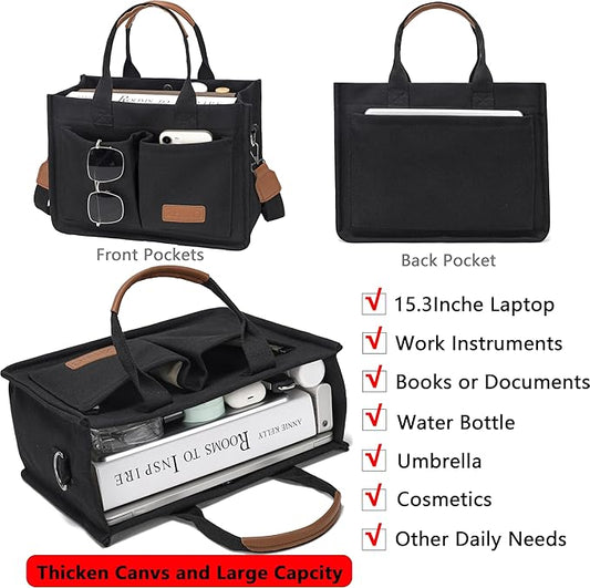 Tote Bag for Women With Compartments,Large Canvas Tote Women's Purse Crossbody Bags Work Laptop Book Bag Satchels Handbags