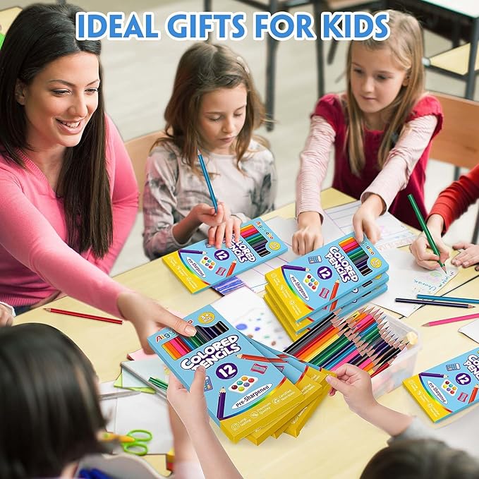 144 Count Colored Pencils for Kids, 12 Pack Colored Pencils Bulk in 12 Vibrant Colors, Pre-sharpened Color Pencil, Bulk School Supplies for Teachers, Classroom Prizes, Art Supplies for Adults