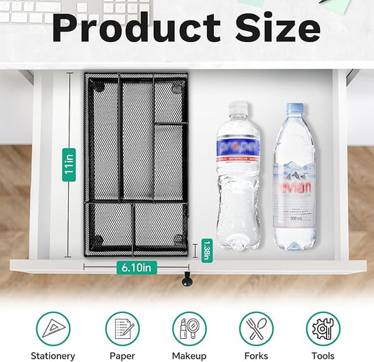 Desk Drawer Organizer Tray Versatile Metal Mesh Desk Organizers and Accessories for Office Supplies, School, Home, 10.34 x 6.1 x 1.38 Inches