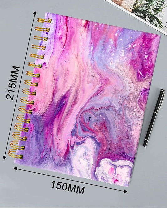 iampanda Spiral Journal Notebook,Strong Twin-Wire Binding with Premium Paper for Girl Women,Luxury 60 Sheets A5 College Ruled Notebook/Journal,Perfect for School Office Home Gifts,Pink Purple Marble