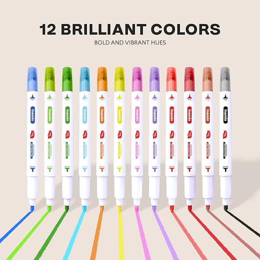 Dry Erase Markers for Whiteboard – Ultra Fine Tip White Board Markers – Dual Tip, Pastel Colors - Fine Point Erasable Markers - 12 Set
