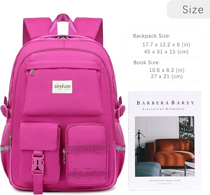 abshoo Big Student Laptop Backpack For College Women Middle High School Teen Girls Bookbag Travel Daypack (Hot Pink)