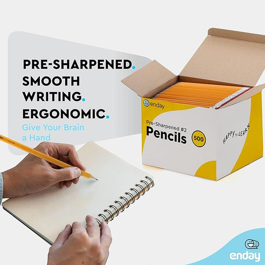 Enday #2 Pencils Bulk - 500 Pack - Pre-sharpened pencils #2 Wood-Cased Yellow Sharpened Pencils for Kids with Latex-Free Eraser Top for Office and Classroom Supplies.