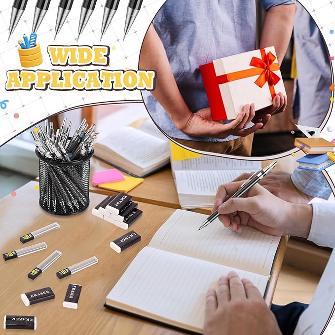 72 Pcs Operation Christmas Items 0.5mm Mechanical Pencils Bulk Set Include Metal Mechanical Pencil HB Lead Refills Erasers for Art Office Classroom Student Writing Drawing(Dark Grey)