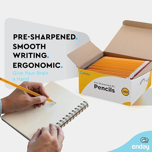 Enday #2 Pencils Bulk - 300 Pack - Pre-sharpened pencils #2 Wood-Cased Yellow Sharpened Pencils for Kids with Latex-Free Eraser Top for Office and Classroom Supplies.