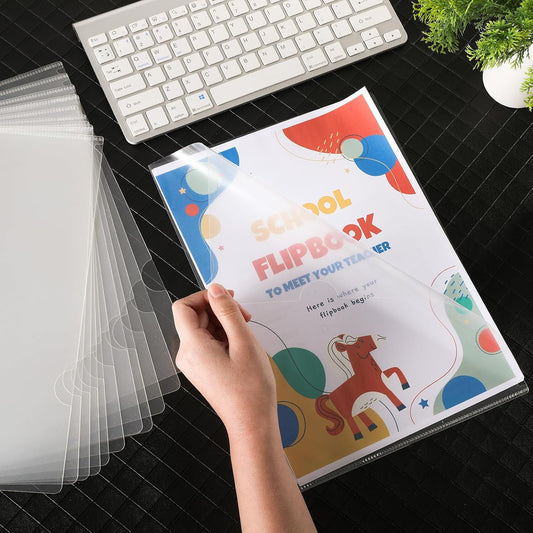 63 Pack Clear Plastic Document Folders L-Type Transparent Project Pockets for A4 Letter Size Paper