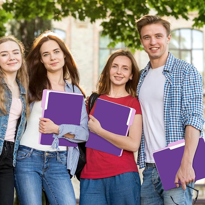 SUNEE File Folders, 100 Pack Manilla Folders 8.5 x 11, Colored File Folders Home Office School Supplies for Documents Files Paper, Purple