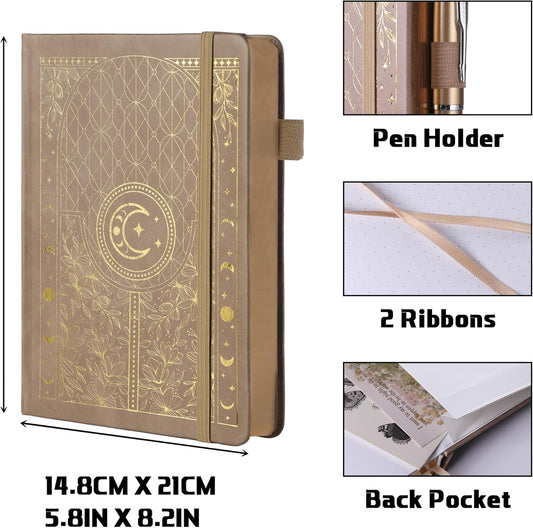 TIEFOSSI Bullet Dotted Journal Notebook, 160gsm 256 Numbered Thick Paper, A5 Hardcover Dotted Grid Diary for Women Men Work Writing, Bullet Dot Journaling, Drawing, 5.8 x 8.3 in