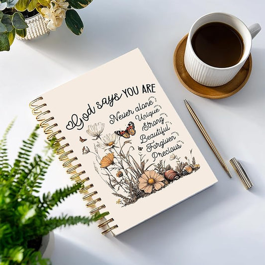 Bible Notebook, A5 Spiral Christian Journal with Floral Notebook, Bible Verse-God Says You Are, Inspirational Notebooks for Women, Bible Study, Gift for Birthday Christmas