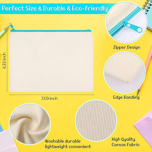 Shappy 40 Pcs Canvas Zipper Pouch Bags Pencil Pouch Canvas Makeup Bags Blank Pencil Case Cotton Cosmetic Case for Travel DIY Craft (7.09 x 4.33 Inches,S)