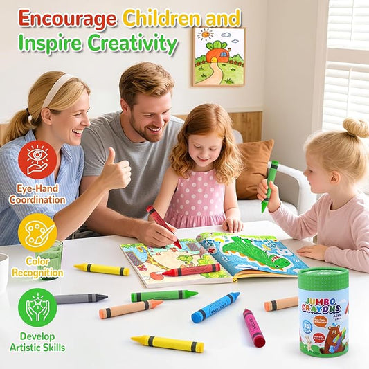 Jumbo Crayons for Toddlers 1-3 - 16 Colors Washable Toddler Crayons for Kids Ages 4-8 & 2-4, Non-Toxic, Silky Easy-Grip Large Crayon for Kids Art Coloring, Back to School Supplies,Classroom Must Haves