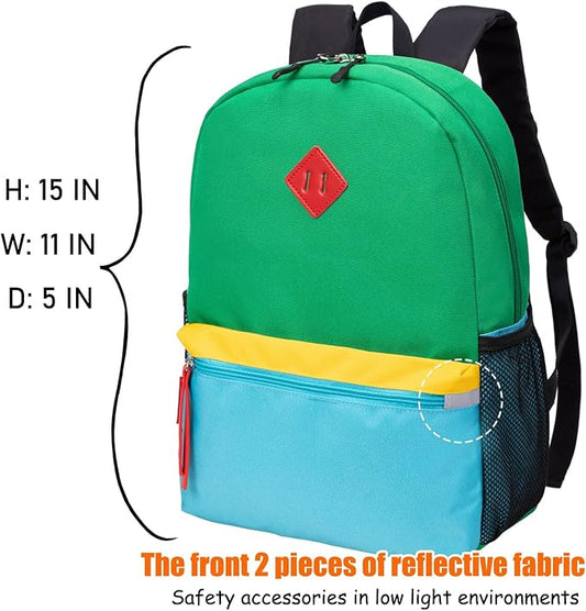 HawLander Little Kids Backpack for Boys Toddler School Bag Fits 3 to 6 years old, 15 inch, Green Blue