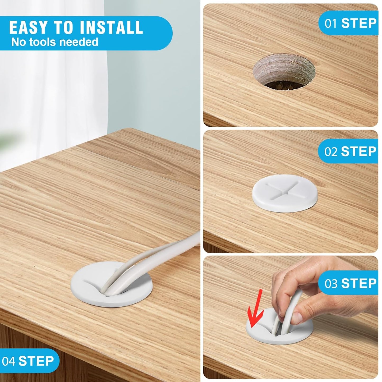 1" White Desk Grommet, JTemgle Flexible Cable Grommet Cross Rubber Cable Hole Cover Wire Organizer Caps Desktop Cord Management for Home Office TV Stands Tabletops, 10 Pieces