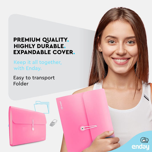 Accordion File Organizer, 13 Pocket Expanding File & Cover Folder with Labels, Plastic Portable Desktop Supplies Letter A4 Paper in Purple, Pink, Red, Multicolor, (3 Pack) โ by Enday