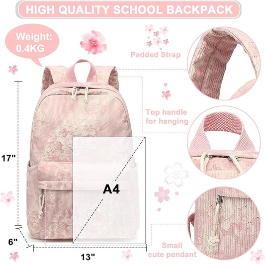 School Backpack for Teens Large Corduroy Bookbag Lightweight 15.6 inch Laptop Bag for Girls Women Casual High School College