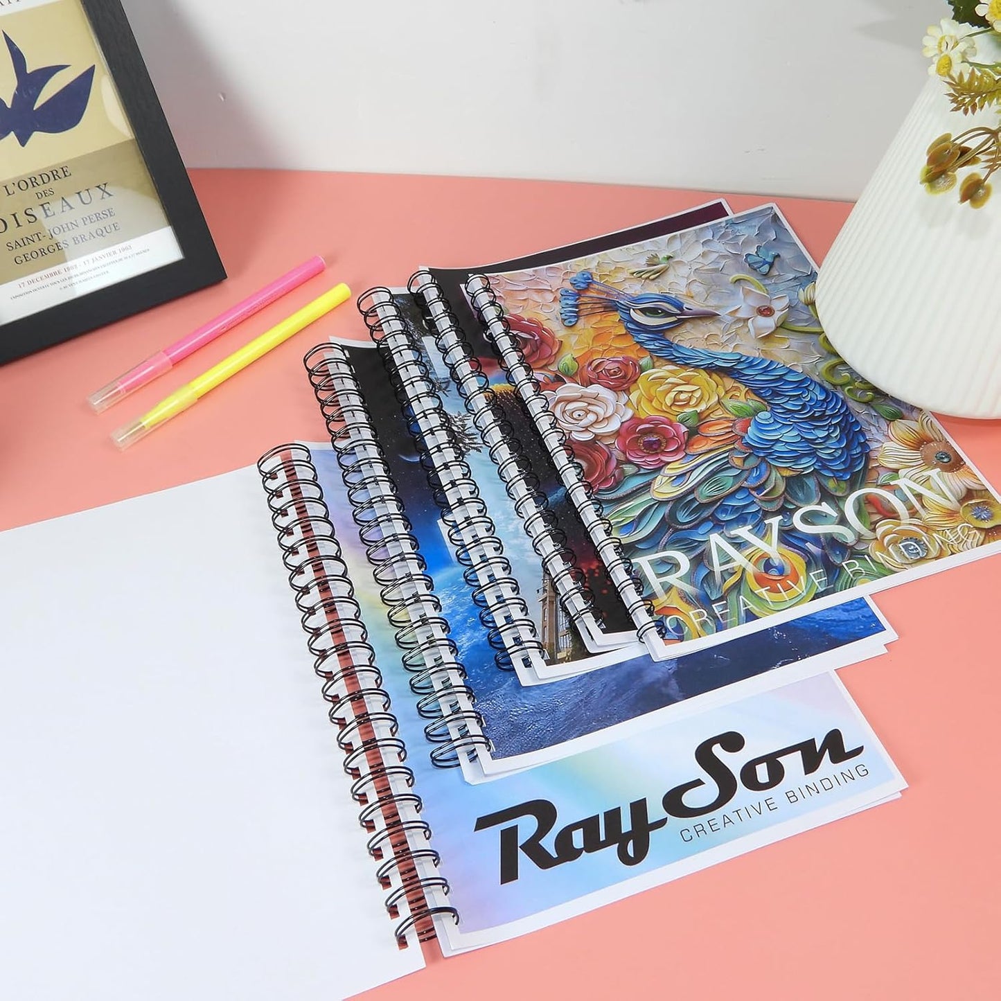 Rayson Double Loop Binding Wires, Mixed Sizes (9/16", 5/8", 3/4", 7/8", 1") 2:1 Pitch Wire Binding Spines, 21-Loop Black, Pack of 50