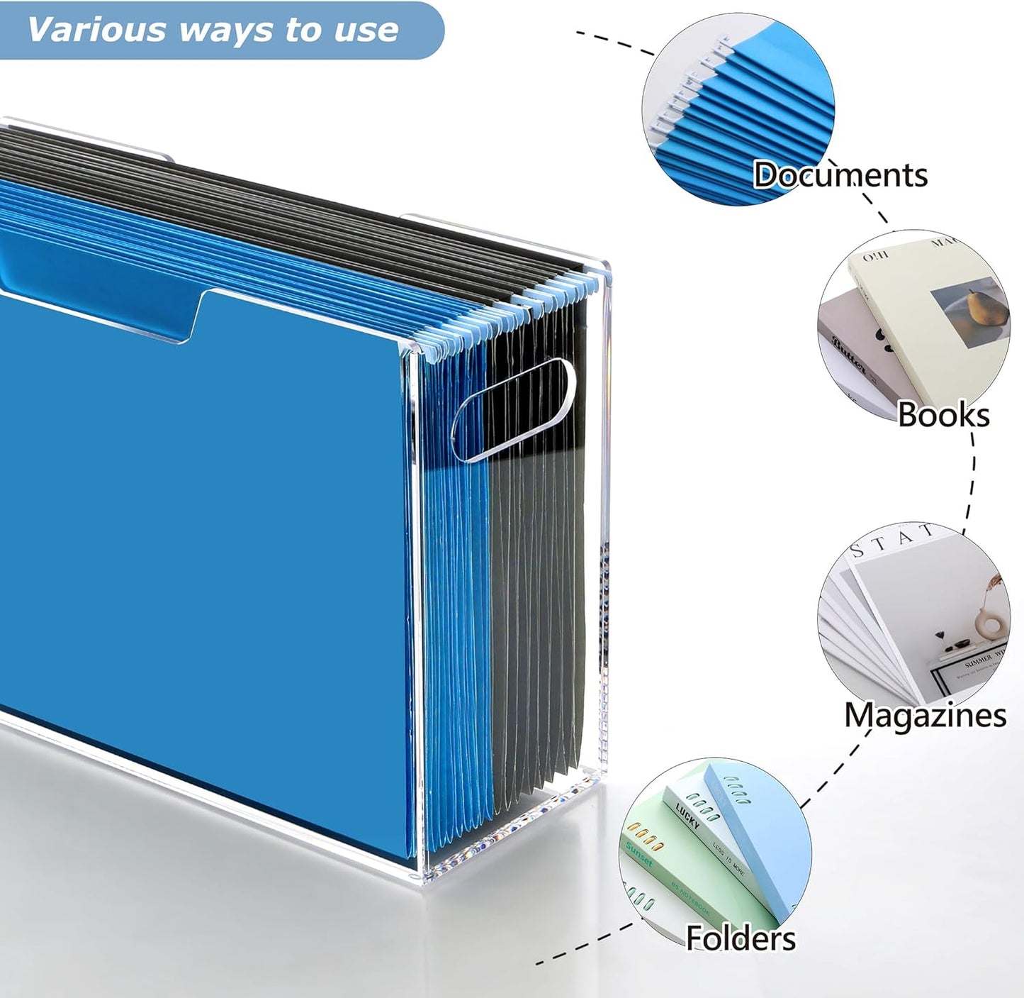 DINGHUO Legal Size File Organizer, Acrylic Protable Hanging File Organizer with Handles, Clear Storage File Folder Holder Filing Box Crate for Desk, School, Office Supplies - 1 Pack