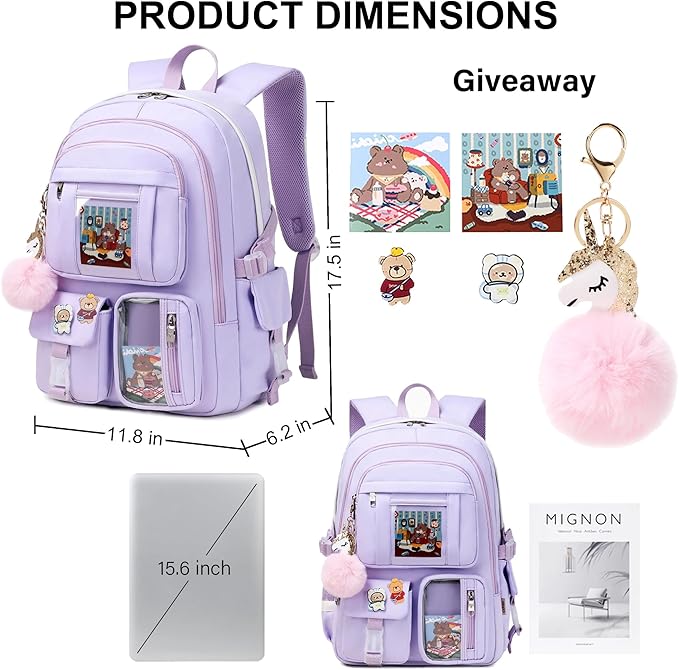 Backpacks for Girls,Laptop Backpack 15.6 Inch School Bag Cute College Large Bookbags Travel for Teens Women Students Anti Theft Daypack (Purple)