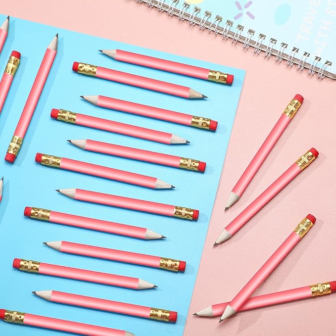 Chivao 288 Pieces Golf Mini Pencils Bulk with Eraser #2 HB Golf Short Pre Sharpened Pencils for Party Favors Office Supplies 4 Inch(Pink)