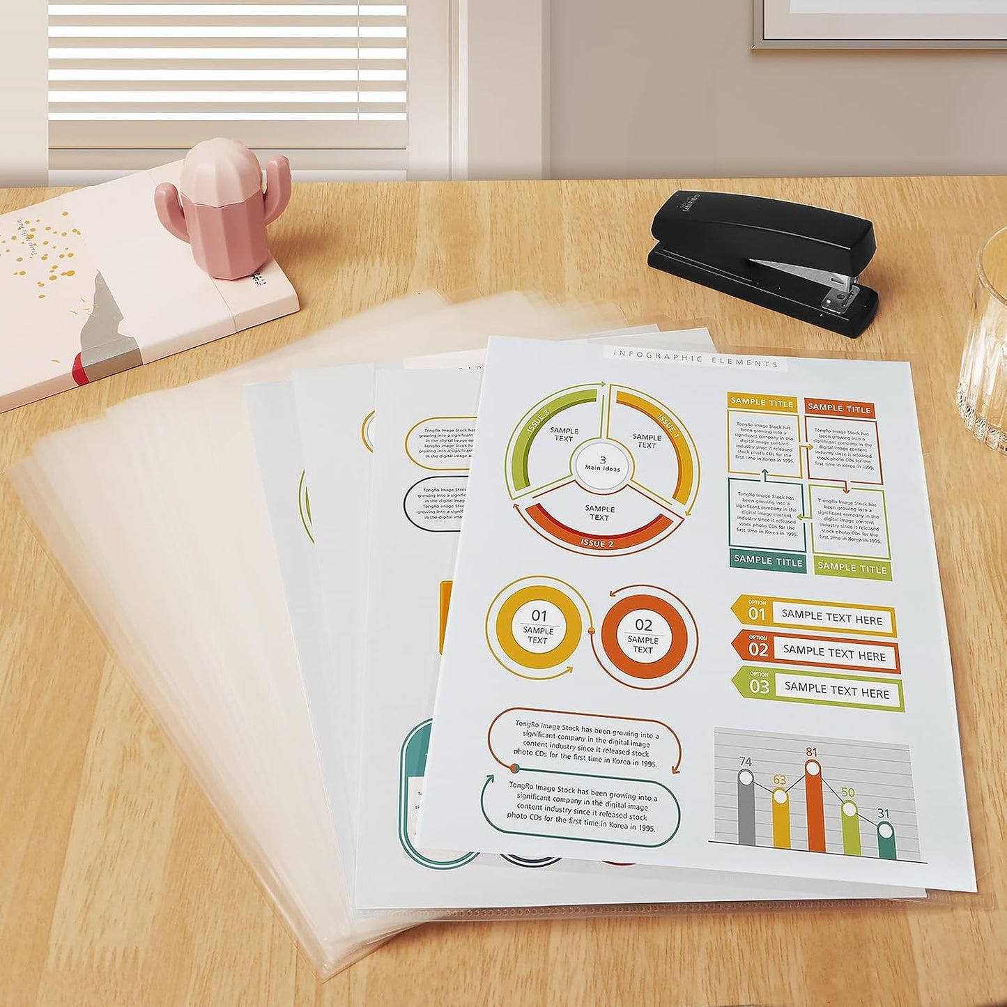 100 Pcs L-Type Plastic Folders for Documents, Clear File Folders Letter Size A4 Paper, Ideal for Home, Office Supplies, College Essentials