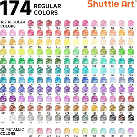 174 Colors Professional Colored Pencils, Shuttle Art Soft Core Coloring Pencils Set with 1 Coloring Book,1 Sketch Pad, 4 Sharpener, 2 Pencil Extender, Perfect for Artists Kids Adults Coloring, Drawing