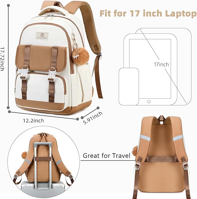 AO ALI VICTORY Laptop Backpack 16 Inch Kids Elementary Middle High School Bag College Backpacks Women Work Business Back Pack Travel Rucksack Large Bookbag for Teens Girls Womens Students, Brown