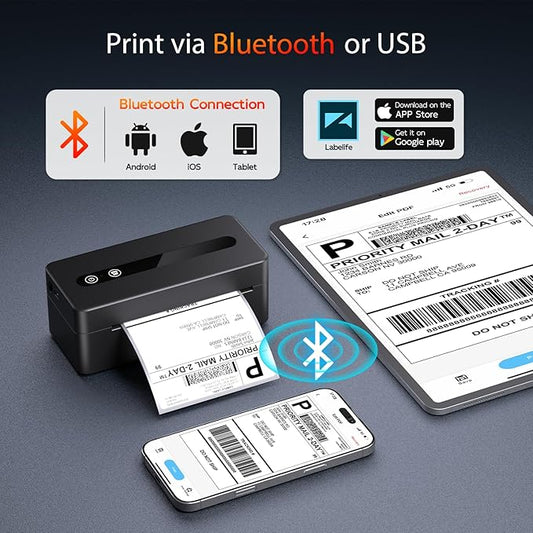 Thermal Shipping Label Printer 4X6 Upgraded, 2025 New Version Bluetooth Label Printer for Small Business and Package, Support iOS, Android, Windows, Mac, Compatible with Amazon, Shopify, USPS