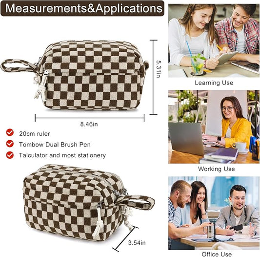 Bluboon Big Capacity Pencil Case Pencil Pouch Pen Case School Supplies Cute Pencil Box Pencil Bag for Teen Girls Boys Women Man (Khaki Brown Checked)