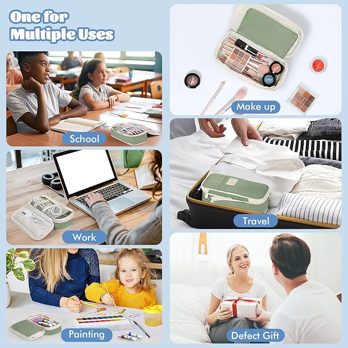 MoKo Large Capacity Pencil Case, Aesthetic Pencil Pouch Bag with Zipper, Cute Pen Case Stationery Organizer Holder for Office/School Supplies, Back to School Gift, Green