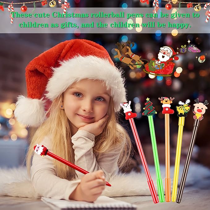 SANNIX 50 Pcs Christmas Pens for Kids, Cartoon Gel Ink with Black Ink for Students Teacher School Supplies Cute Holiday Pens Christmas Party Favors (20 Styles)