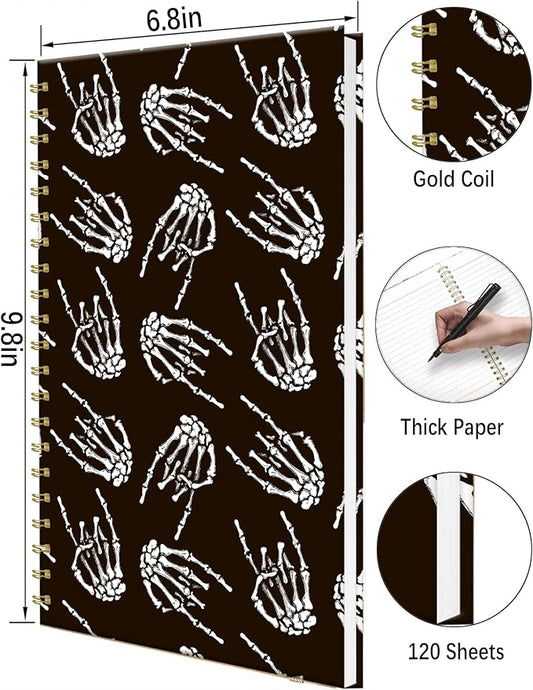 iampanda Spiral Journal Notebook,Strong Twin-Wire Binding with Premium Paper for Women,Cool 60 Sheets B5 College Ruled Notebook/Journal,Perfect for School Office Work,Skull Skeleton Hand