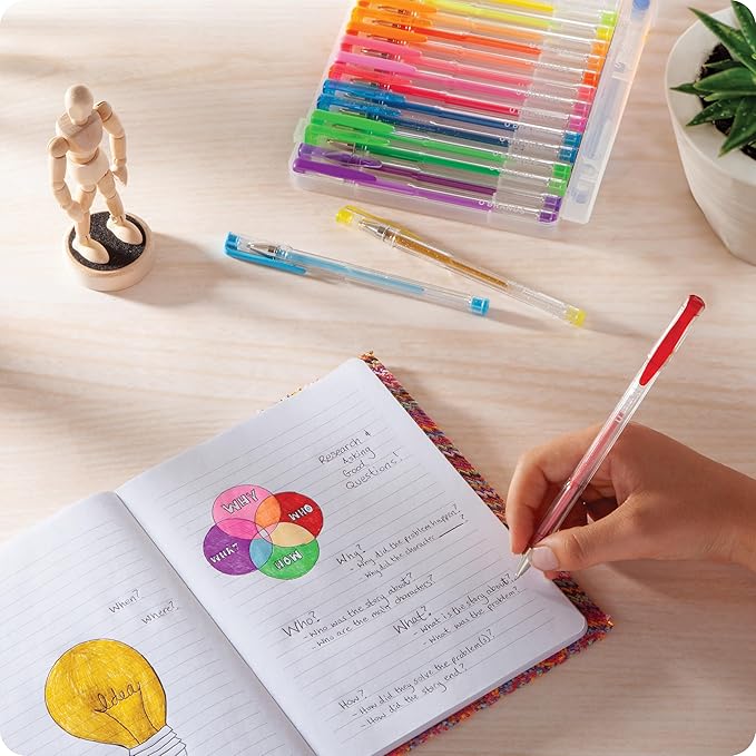 U Brands Metallic Gel Pens, Set of 30, Assorted Point Sizes, Glitter, Pastel, Neon and Classic Assorted Colors