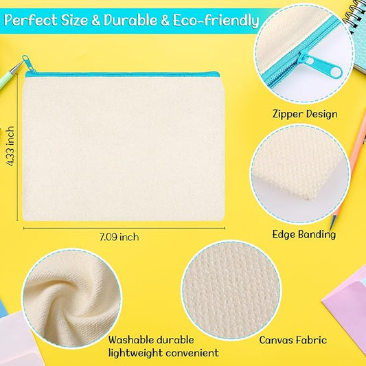 Shappy 20 Pcs Canvas Zipper Pouch Bags Pencil Pouch Canvas Makeup Bags Blank Pencil Case Cotton Cosmetic Case for Travel DIY Craft (7.09 x 4.33 Inches,S)