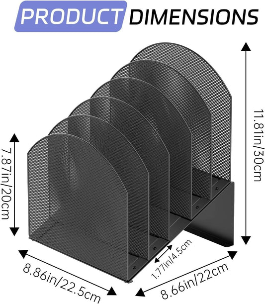 Desk File Organizer, Vertical File Folder Organizer with 5-Section, Document & Record Holder and Storage for Home Office School, Black