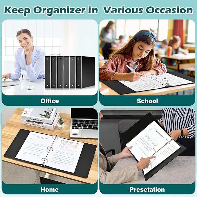 3 Ring Binder 1.5 Inch 6 Pack, 1-1/2" Clear View with Round Rings, PVC-Free,Holds for 325 Sheets 8.5X 11 US Letter Size Paper, Durable Black Perfect for Office,School and Home