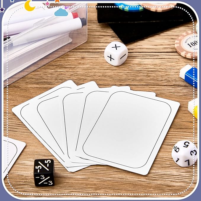 Crtiin 50-Piece Reusable Dry Erase Tokens Set - Blank Index Cards with 5 Color-Coded Markers, 2 Eraser Cloths & Storage Box for DIY Card Games, Flashcards, to-Do Lists, Kids & Adults