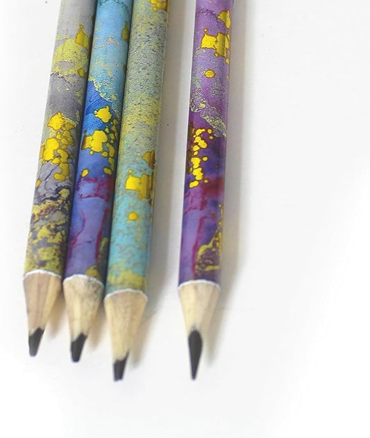 Channie's No. 2 HB 4 Gold Leaf Pencils Set of 12 - Fun Wooden Pencils with Colorful Abstract Patterns - Cute Desk Accessories