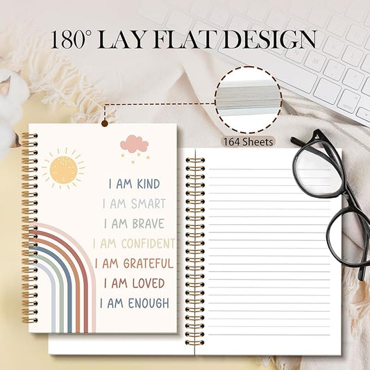 Inspirational Rainbow Notebook Journal - Motivational Nursery Spiral Notebook, I am Kind Inspirational Notebooks Gifts for Kids Girls, Daily Affirmations for Women School Supplies, 6x8.2In