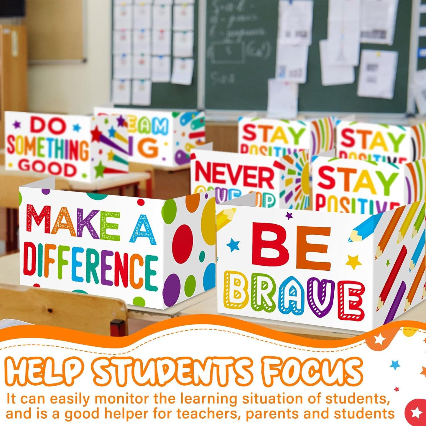 Honoson 24 Pcs Bulk Inspirational Privacy Folders for Students Cardboard Test Privacy Boards Motivational Words Desk Dividers Shield for Classroom School Study Supplies, 6 Styles (Gorgeous)