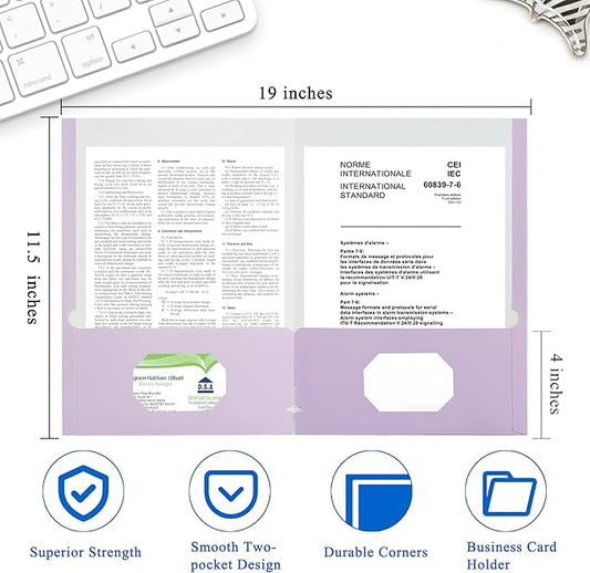 Zzrywuty File Folders with Pockets Letter Size, 25-Pack Paper Folders with Card Slot, Two Pocket Folders for School Students, Businessmen, Home and Office Workers(Purple)