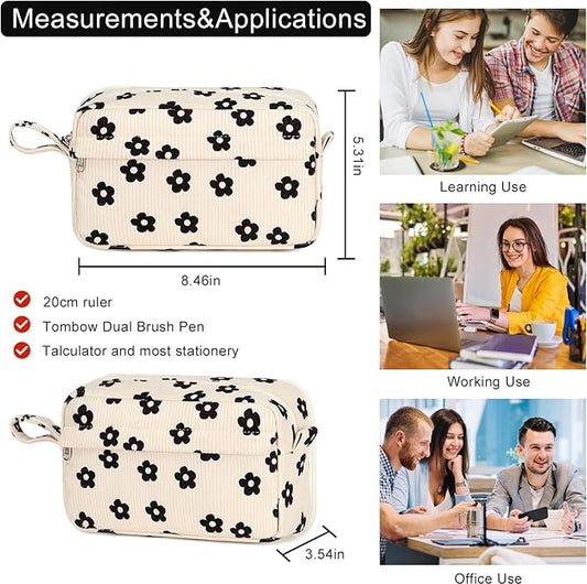 Bluboon Big Capacity Pencil Case Pencil Pouch School Supplies Cute Pencil Box Pencil Bag for Teen Girls Boys Women Man (Black Floral 95)