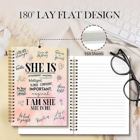OINDADE Motivational Pink She is Notebook Journal, Self Care Pink Spiral Notebook, Self Love Motivational Notebooks Gifts for Women Girls, Positive Women Gifts School Office Supplies, 6x8.2In