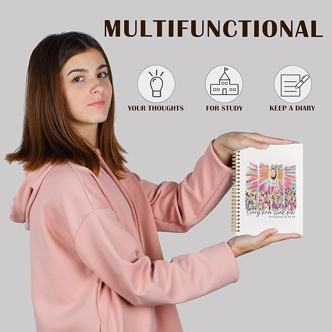 Qabliqo Colorful Christian Jesus Spiral Notebooks, Philippians 2:10-13 Bible Journals for Writing, Christian Religious Journal for Women, Scripture Notebook for Note Taking, 5.5x8.3 Inch