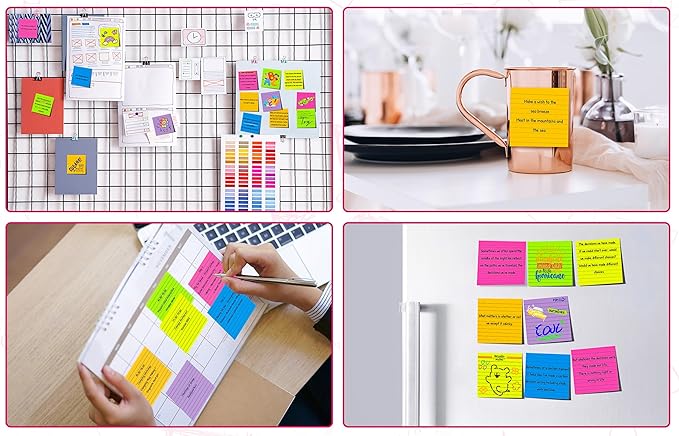 (12 Pads) Lined Sticky Notes 4x4 in Post, 6 Bright Colors with Lines Self-Stick Note Pads it, Strong Adhesive, 46 Sheets/Pad, 552 Sheets in Total