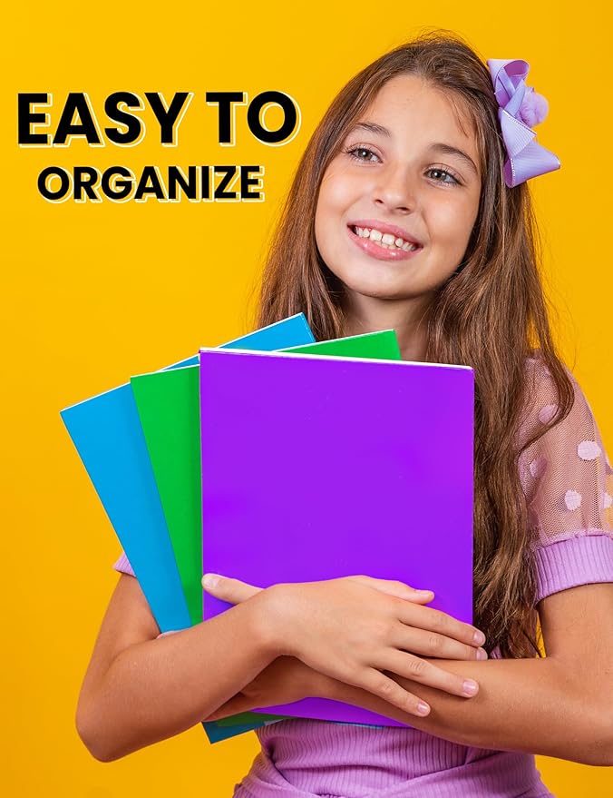 SUNEE Folders with Pockets 3 Hole Punched(50 Pack, Purple), 2 Pocket Folders Fit Letter Size Paper, Paper File Folder for School Office Home Business