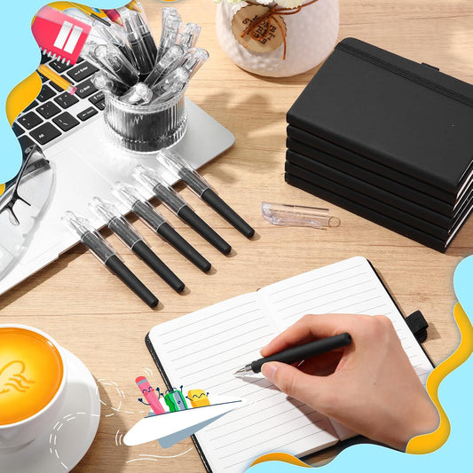 Sayglossy 25 Pack Pocket Small Notebook Journals with Pen 5.6'' x 3.7'' Mini Journaling Notepads A6 Ruled Journals Hardcover Lined Notebook Bulk with Pen Holder for Office School Memo(Black)